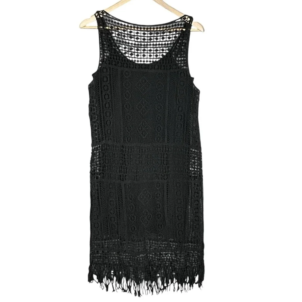 Lauren Ralph Lauren Boho Crochet Knit Fringe Dress Sz M Lace Festival Cover Up - Picture 4 of 9